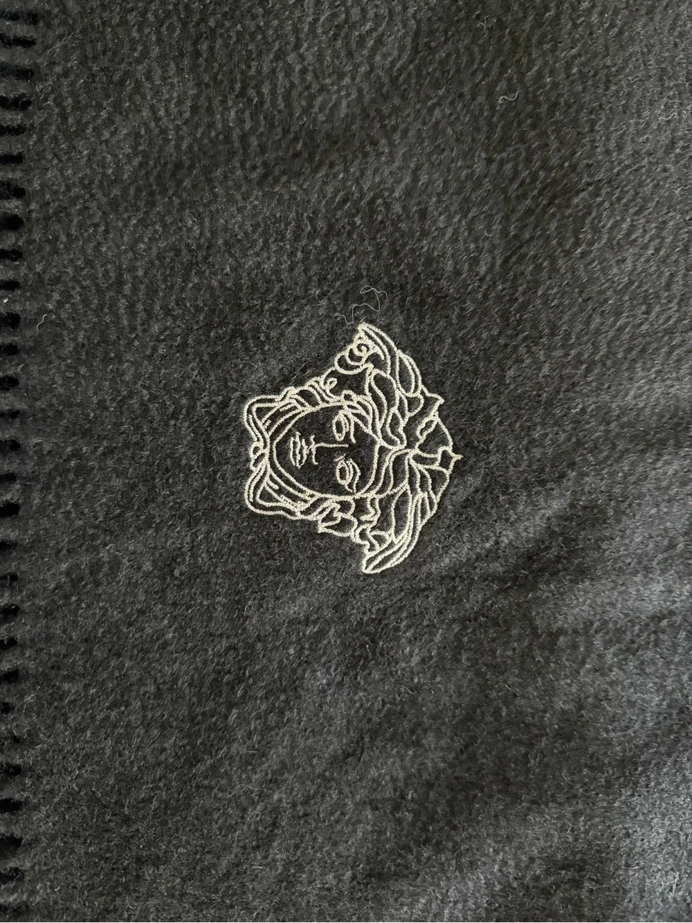 Versace Black Fringed Medusa Logo Scarf